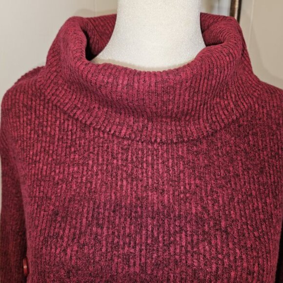 * STUDIO 1886 Maroon Button Trim Accents Turtleneck Tunic Ladies L 12 14 - Picture 4 of 6